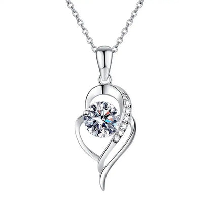 925 Sterling Silver Open Heart Pendant Necklace D VVS1 Round Cut Moissanite Love Charm Necklace For Women