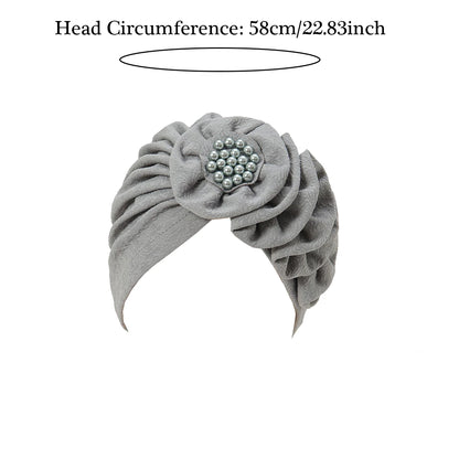 Solid Color Flowers Muslim Hijab Caps Beading Women Wrap Head Ramadan Ladies Fashion Headwear Turban Bonnet