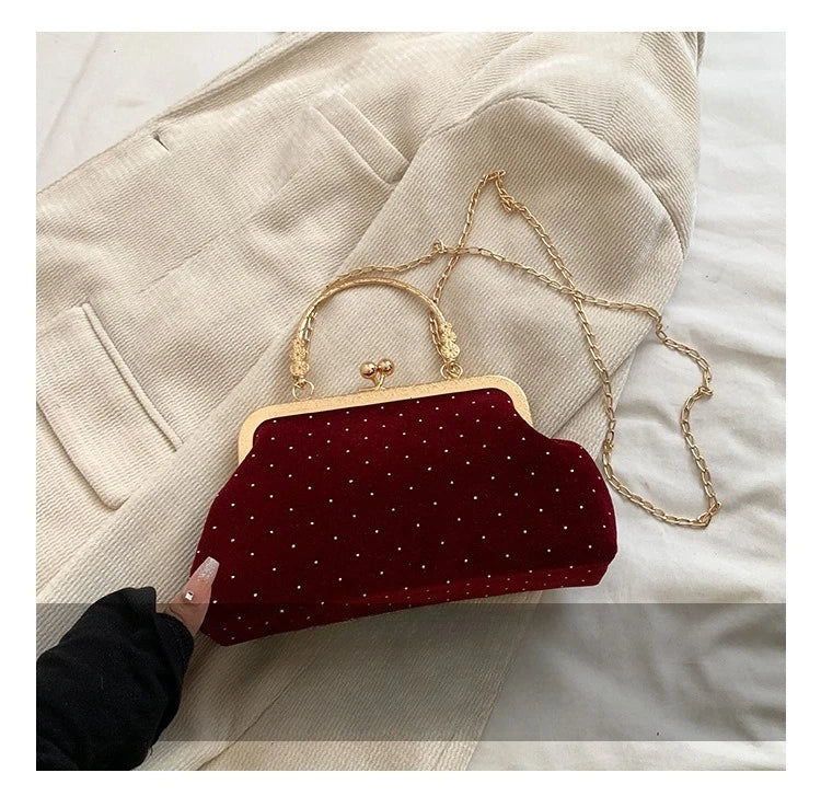 Luxury Design Women's Evening Clutch Purse Dinner Party Ladies Small Clip Shoulder Bag Handbags Retro Female Chain Crossbody Bag