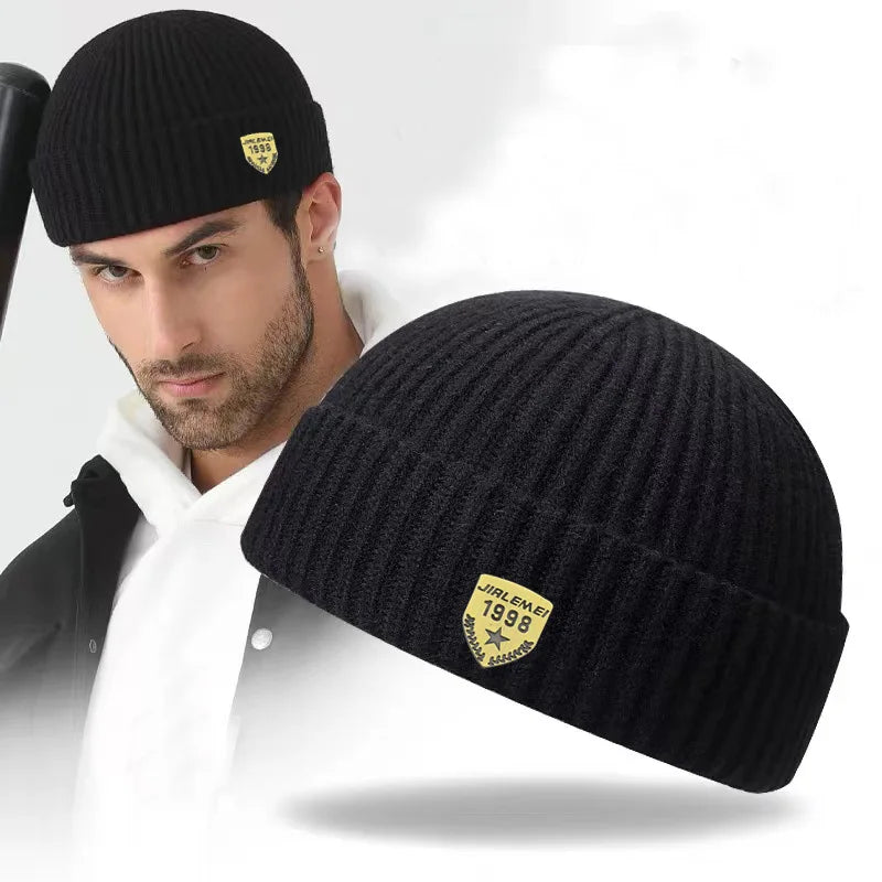 Knitted Hats for Men Women Roll Up Edge Skull Melon Cap Winter Spring Solid Warm Landlord Casual Hip Hop Beanie Hat
