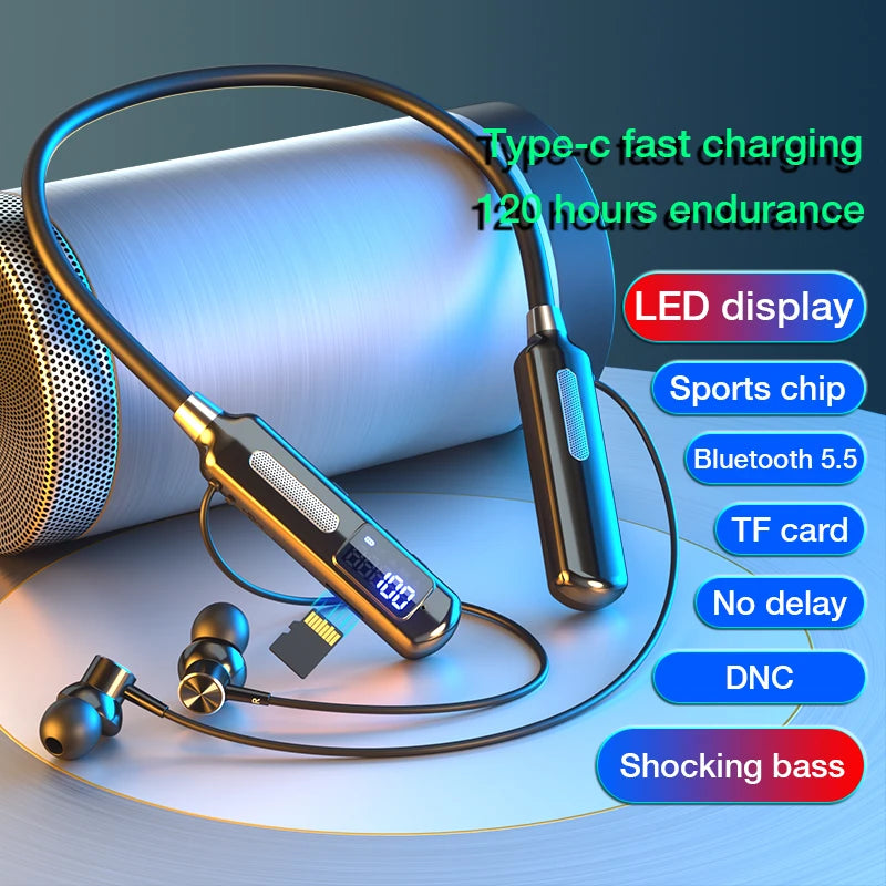 EARDECO Bluetooth Headphone Bass Wireless Headphones with Microphone Neckband Earphones with Sports Chip Steps Calorie Stopwatch