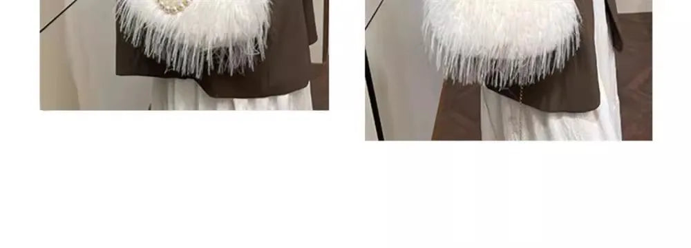 Beading Chain Women's Evening Plush Handbags Faux Fur Tassel Ladies Shoulder Bag Elegant Female Crossbody Bags Party Furry Purse