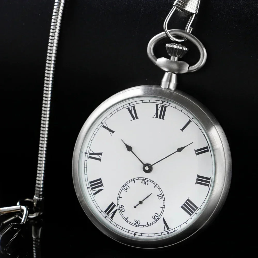 2025 High Quality Luxury Smooth Stainless Full Steel Mechanical Pocket Watch Wind Up Sub-dial Skeleton Vintage Antique Clock