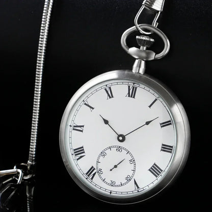 2025 High Quality Luxury Smooth Stainless Full Steel Mechanical Pocket Watch Wind Up Sub-dial Skeleton Vintage Antique Clock