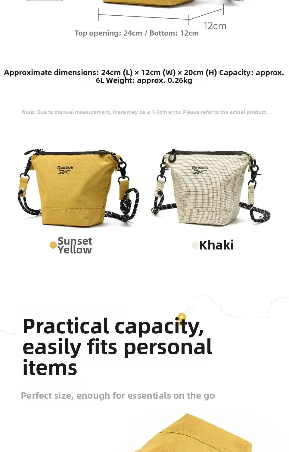 REEBOK Korean Outdoor Lightweight Crossbody Shoulder Bags Women Men Casual Small Messenger Sling Bags Lady Phone Bucket Bag