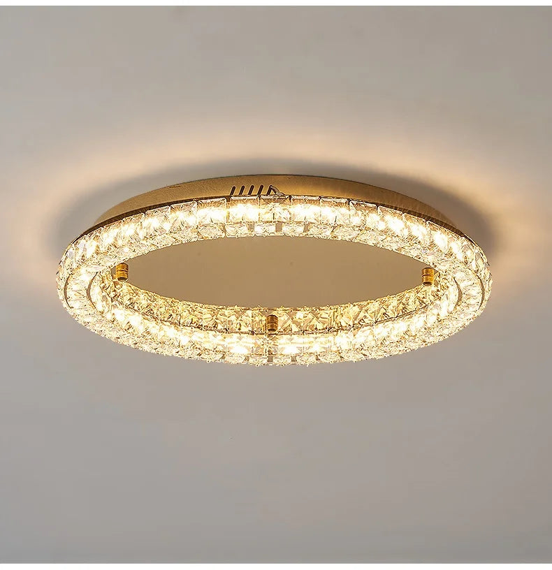 Modern Luxury Led Dimmable Chandelier Foyer Crystal Ceiling Lights Lustre Indoor Light Lamparas Round Steel Led Luminarias