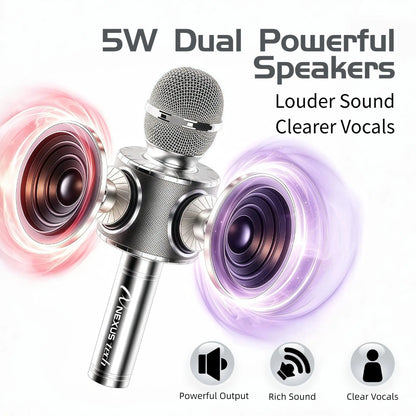 TWS Dual Wireless Karaoke Microphone Bluetooth Speaker 5W RGB Light Voice Changer Professional Halloween Party Solution Home KTV Kids Adults