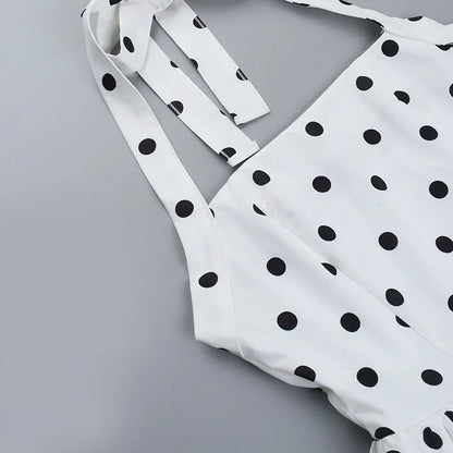 TARUXY Polka Dot Vacation Mini Dress For Women  High Waist A-line Ball Gown Dress Sleeveless Halter Neck Female Summer Fashion