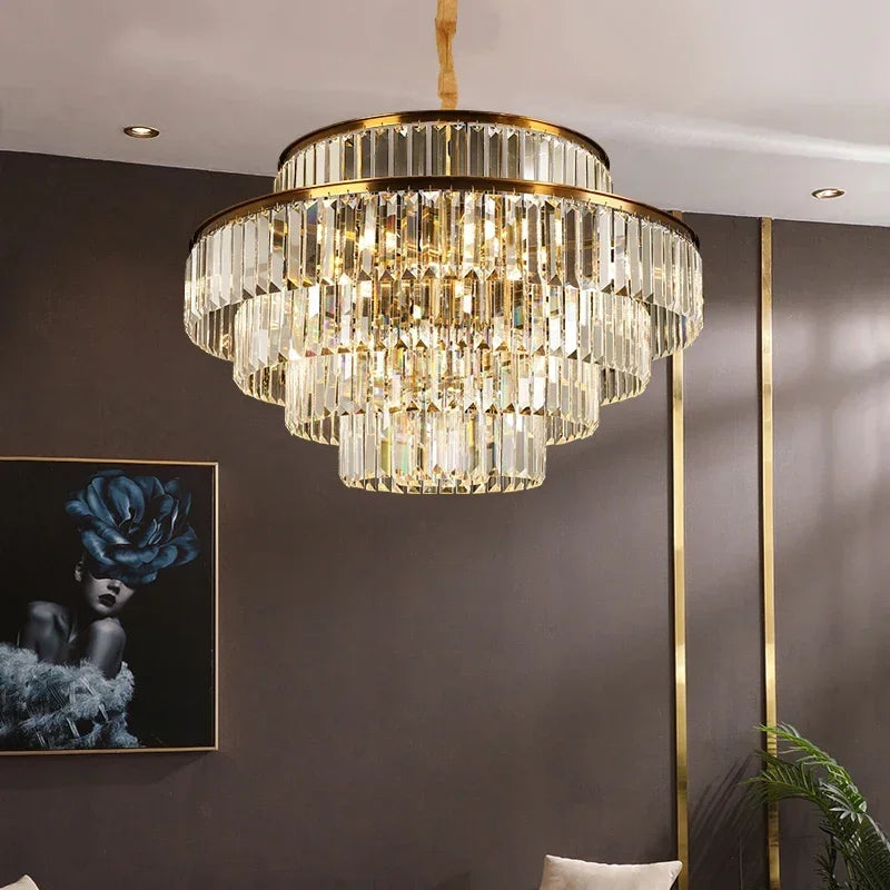 Modern Luxury Crystal Chandelier Gold Ceiling Pendant Lights for Living Room Chandeliers Villa Kitchen Decoration Round Lamp