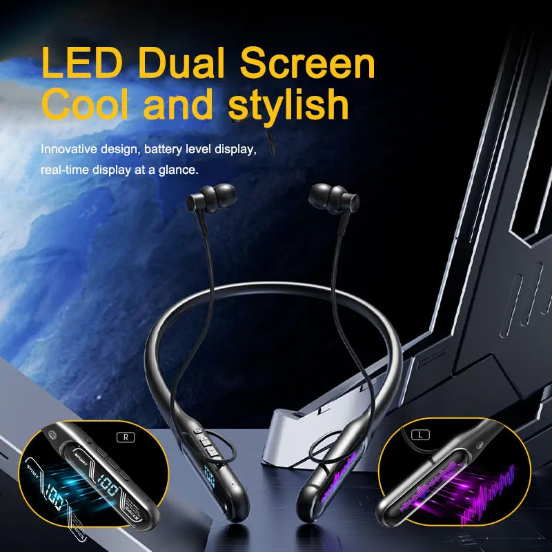 EARDECO Dual Screen Neckband Earphones Bass 5.4 Bluetooth Headphone Sport Wireless Headphones Outdoor Waterproof Dustproof