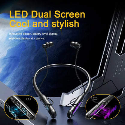 EARDECO Dual Screen Neckband Earphones Bass 5.4 Bluetooth Headphone Sport Wireless Headphones Outdoor Waterproof Dustproof