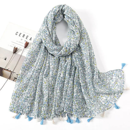 2025 Japanese Boho Linen Scarf: Vintage Floral Print Patchwork Shawl - Sun Protection Fringe Wrap Women
