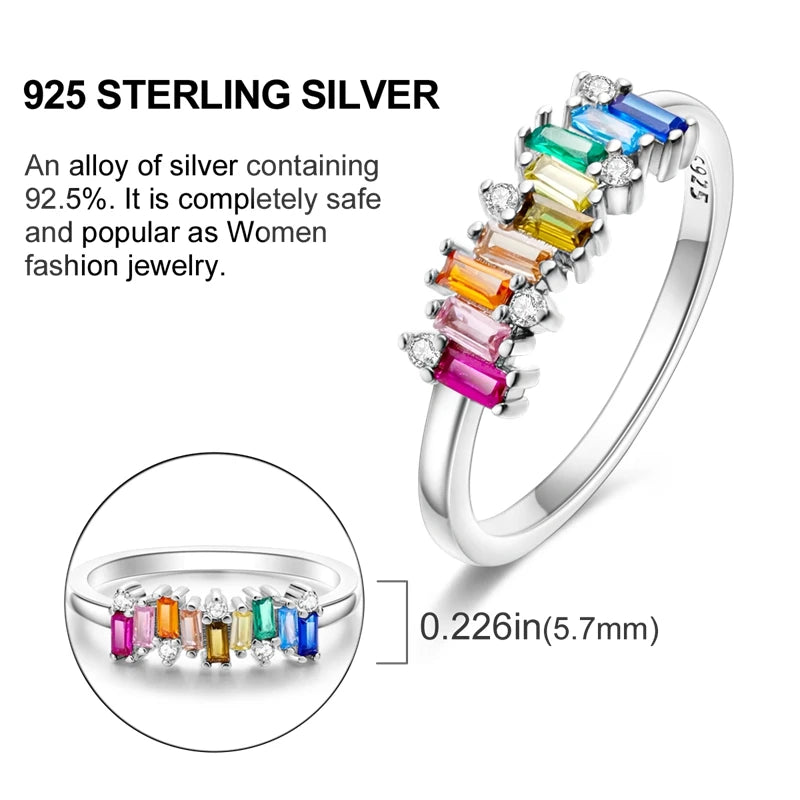 Original 925 Sterling Silver Ring Colorful Diamonds Cubic Zircon Finger Ring For Women Jewelry Wedding Engagement Birthday Gift