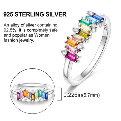 Original 925 Sterling Silver Ring Colorful Diamonds Cubic Zircon Finger Ring For Women Jewelry Wedding Engagement Birthday Gift