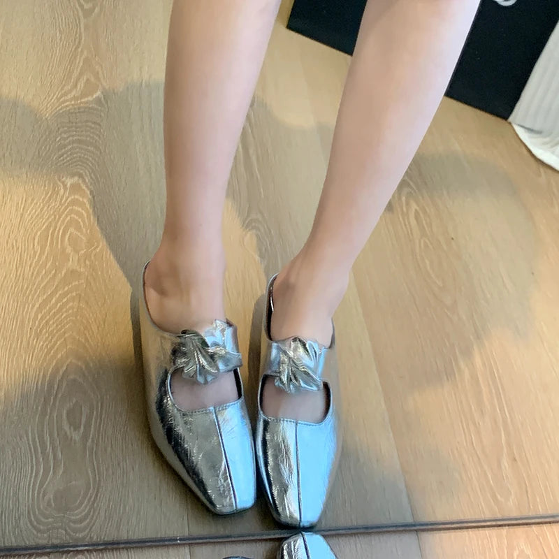 Women Heeled Sandals Slingback Mules Leather Shoes Summer Slippers 2026 Luxury Mary Jane Shoes Comfort Flip Flops Mujer Slides