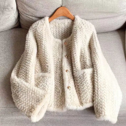 Autumn Winter Real Short Mink Fur Coat Thick Warm Soft Hand-Woven Mink Fur Coat Women Elegant Luxury Chic Fluffy Fur Jacket 2026