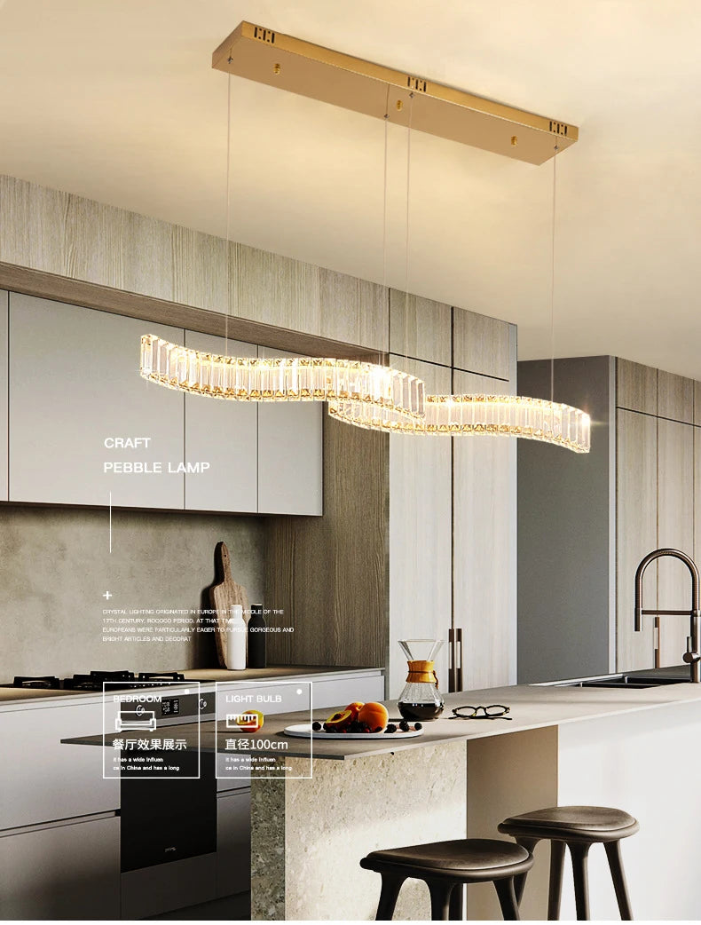 Modern Luxury LED Crystal Pendant Lights Villa Dining Room Kitchen Lighting Lustre Decor Chandeliers Indoor Bar Lights Fixture