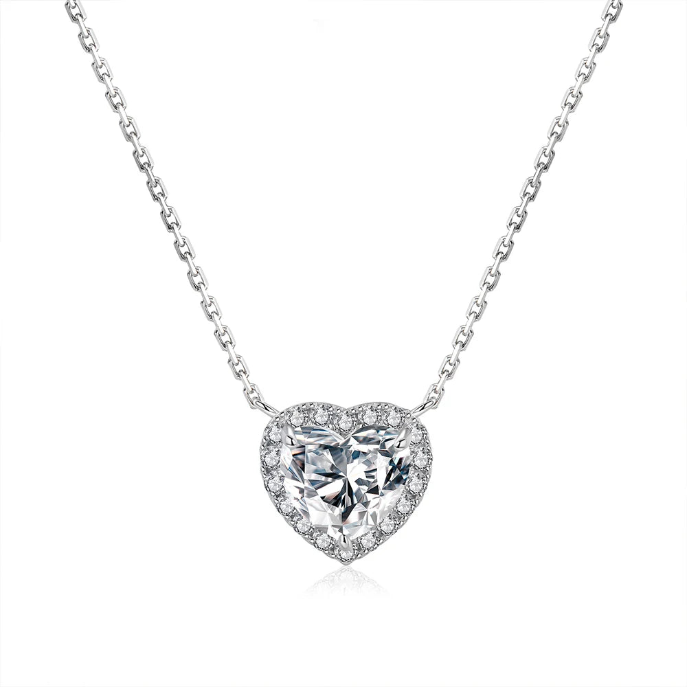 1-4 Carat Heart Cut Moissanite Halo Pendant Necklace for Women 925 Sterling Silver Love Necklace Anniversary Gift Fine Jewelry