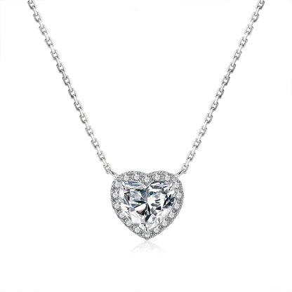 1-4 Carat Heart Cut Moissanite Halo Pendant Necklace for Women 925 Sterling Silver Love Necklace Anniversary Gift Fine Jewelry