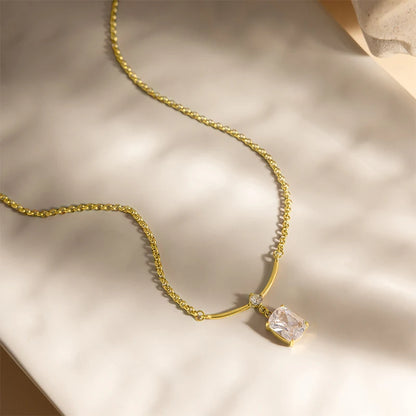 OXTAO Big Moissanite Smile Necklaces 7x9mm Cushion Cut D VVS1 for Women Exquisite Pendant Necklaces Clavicle Chain Fine Jewelry Gift 14K Gold Filled