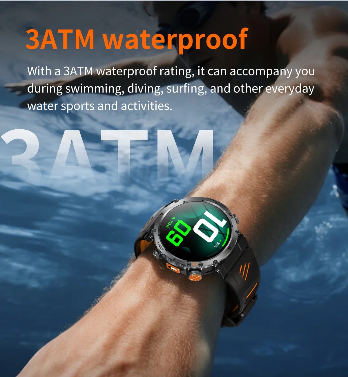 COANR2026 New Military Smart Watch 850mAh Battery GPS trace Compass 3ATM Waterproof Tactics Sport Flashlight call SmartWatch Men