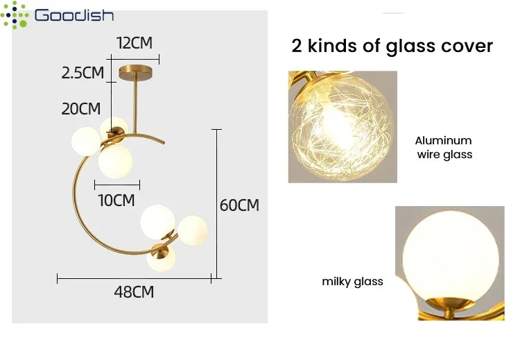 Medieval Bauhaus Gold Glass Ball Bubble Hanging LED Pendant Lights Creative Forged Lamps for Bedroom Home Decoration Chandelier