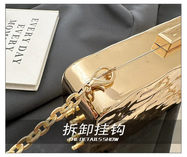 Luxury Golden Evening Bags For Women Wedding Dinner Party Chain Shoulder Cross Body Bag 2024 Designer Purses And Handbags
