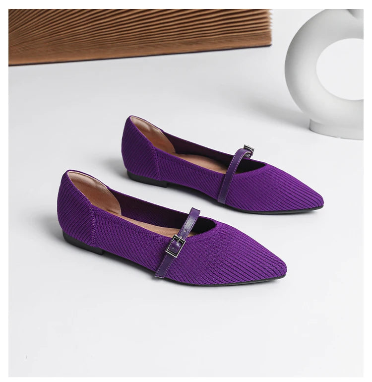 Women's flat shoes with pointed soft knitted sole breathable and comfortable shoes Spring and Autumn 2024 new model