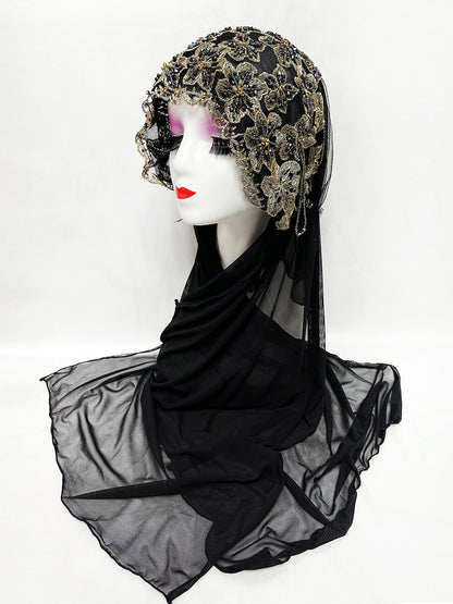 Hot Selling Luxury Design Handmade Beads Muslim Women Shawl Islamic Headtie Saudi Arabia Hijab Prayer Headwear for Women