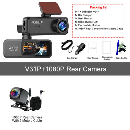 Kocam 4K Dash Cam Front and Rear Dual Channels Dashcam With 24H Parking Monitoring Night Vision DVR Recorder Black Box For Car