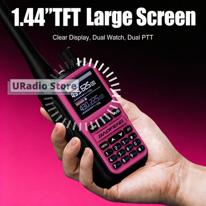 Baofeng UV-5R Mini Walkie Talkie BF-5R Mini Ham Two Way Radio Pink Dual Display USB-C 999 Channel AM For Camping Hiking Hunting