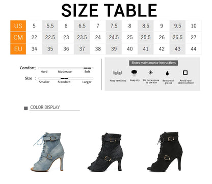 SWDZM New Ladies Dance Shoes Ballroom Dance Boots Denim Jazz Dance Shoes Girls Sexy Pole Dance Ballroom Dance Cowboy Boots