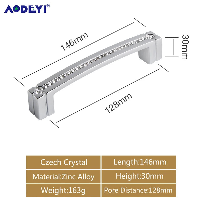 Crystal Drawer Pull Handles Diamond Sliver Wine Wardrobe Decotation Furniture Dresser Kitchen Cupboard Cabinet Knobs Gold Chrome
