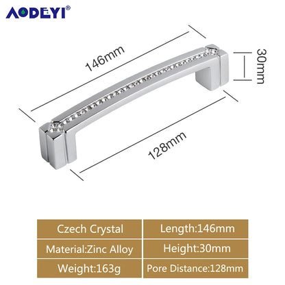 Crystal Drawer Pull Handles Diamond Sliver Wine Wardrobe Decotation Furniture Dresser Kitchen Cupboard Cabinet Knobs Gold Chrome