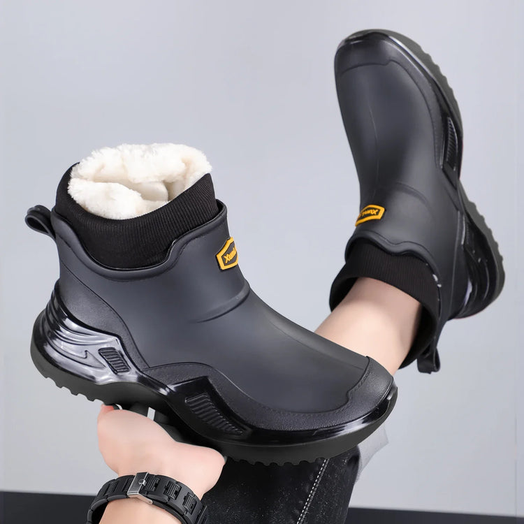Men Women Winter Waterproof Rain Boots Fleece Warm Snow Sock Cuff Anti Slip Ankle Boots Outdoor Work Garden Shoes Size 36-46