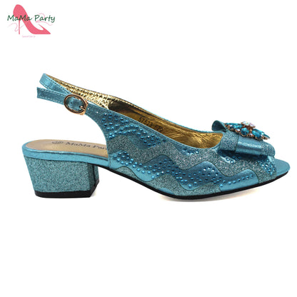 Golden Elegant Ladies Shoes Matching Bag Set Slingbacks Peep Toe Low Heels Fashion New Design Italian for Wedding