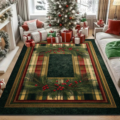 Classic Green Christmas Home Decor Carpet Antiskid Washable Large Rugs for Living Room Soft Fluffy Bedroom Gift Area Big Carpets