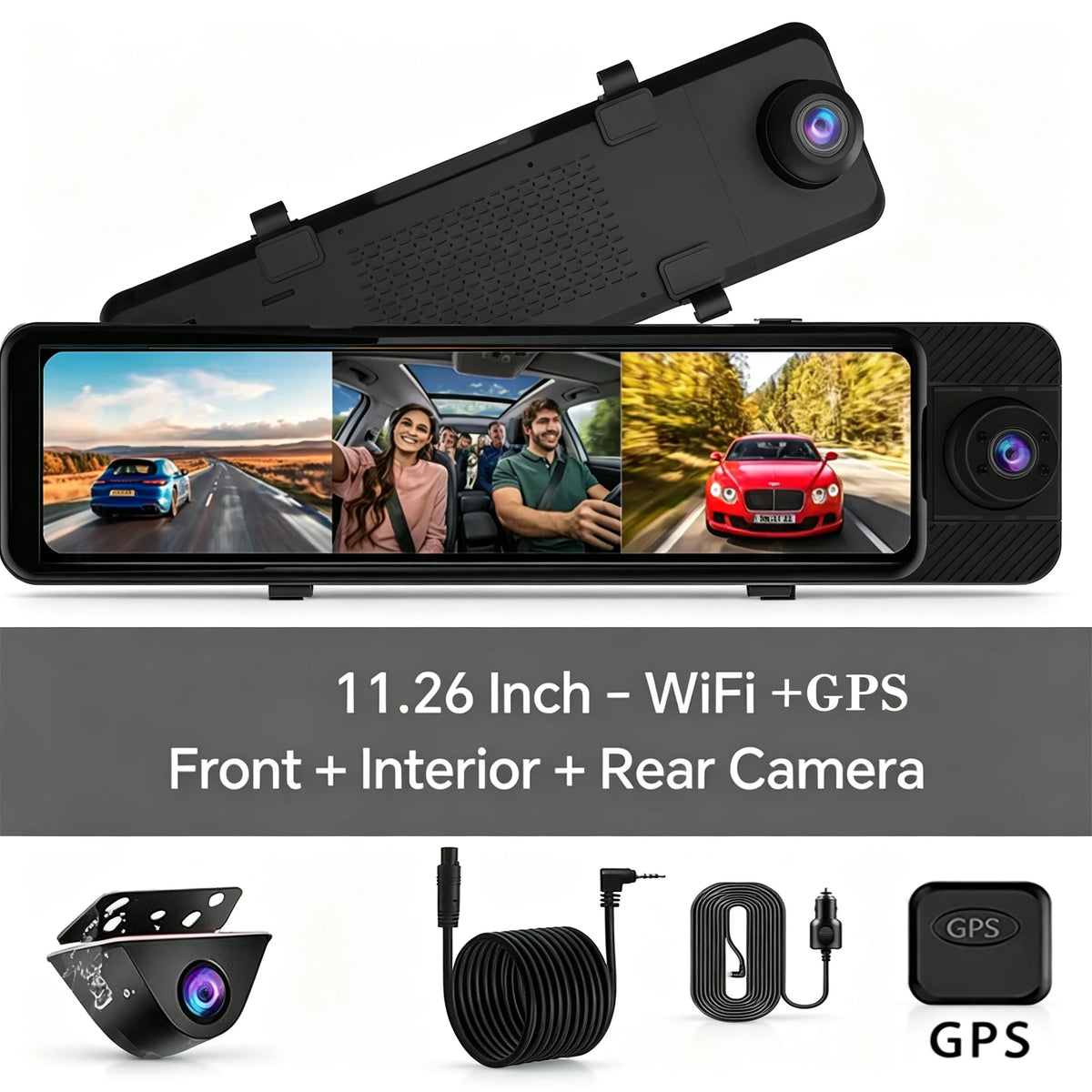 4K Ultra HD Mirror Dash Cam 3 Lens Front and Rear View WiFi Car Camera Streaming Media Display Night Vision Parking Monitor