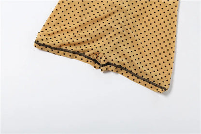 FAGADOER Khaki Polka Dot Bodycon Shorts Romper Women Stand Collar Back Hollow Out Skinny Jumpsuits Mesh See Through Playsuit