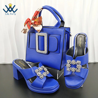 Mature Fashion Style Italian Ladies Lovely Shoes and Bag to Match Set in Wine Color 2024 Specials Slipper for Dress