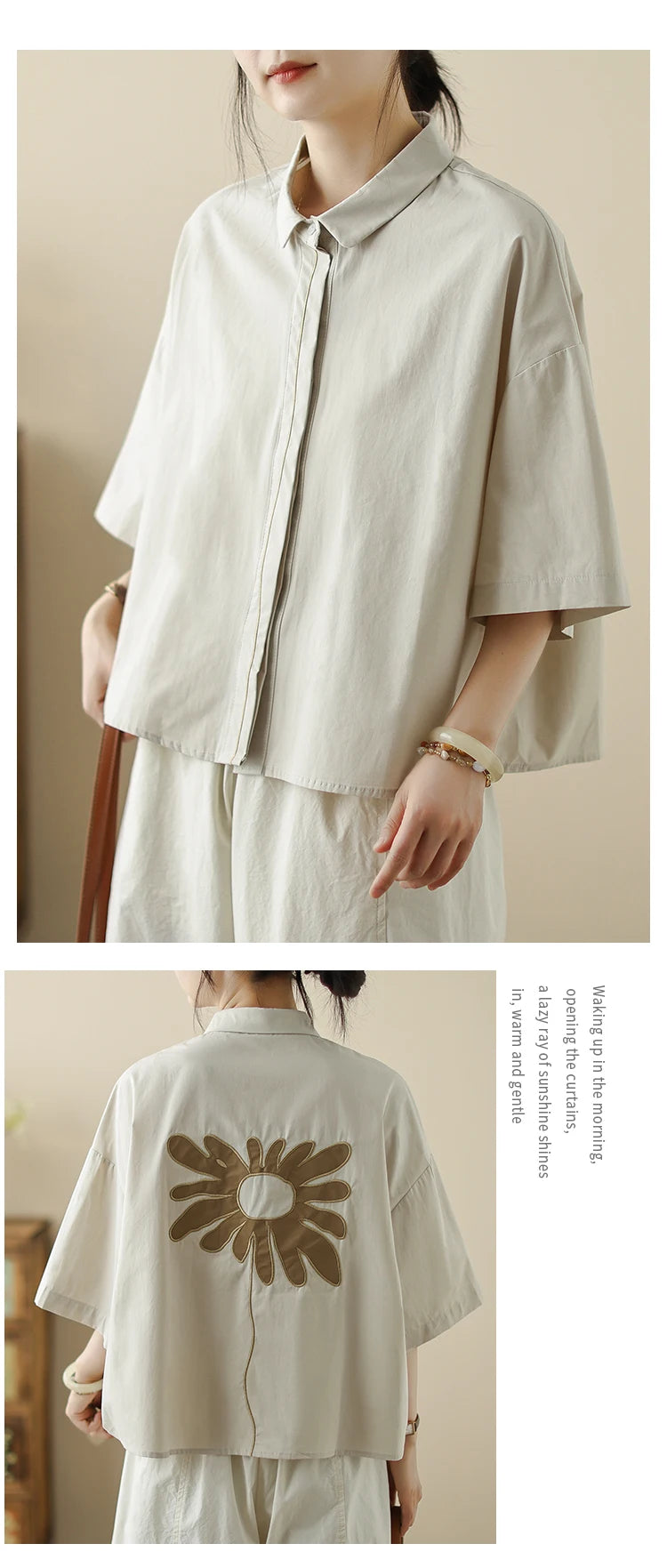 High-End Korean Japanese Artistic ort Sve Cotton Linen Embroidered irt Summer Wear Pear ape Fitting Women's Top