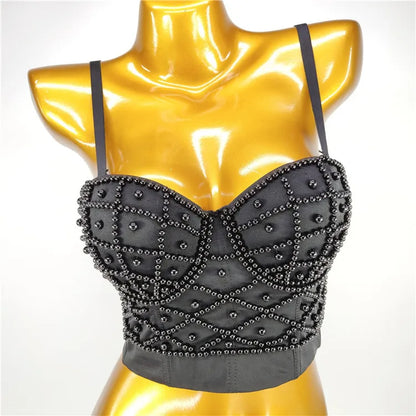 Quality Pearl Tank Tops Rhinestone Women Crop Top Club Clothes Streetwear Y2K Corset Woman Shaper Camis Fashion Feamale Clothing