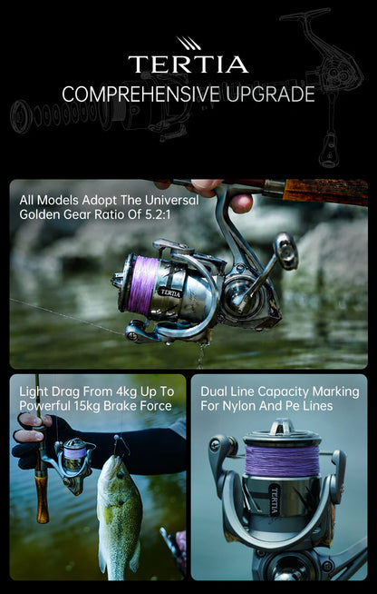 Kingdom TERTIA Spinning Fishing Reel Ultra-Long Casting 1000-5000 Max Drag 15KG 8+1 BB 5.2:1 Freshwater Saltwater Fishing