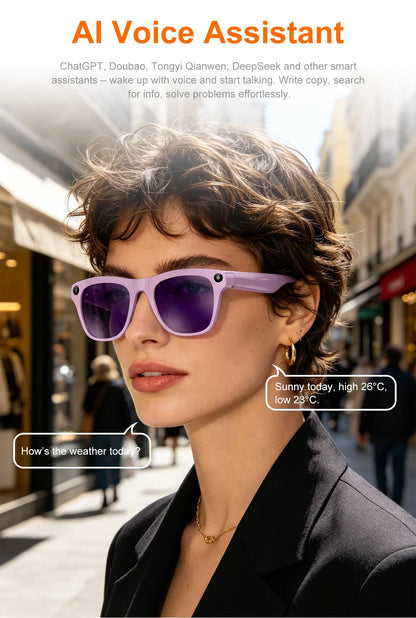 Smart Glasses 8K HD AI Photography Recording Intelligent Object Recognition 290mAh Battery Bluetooth Voice Assistant Unisex