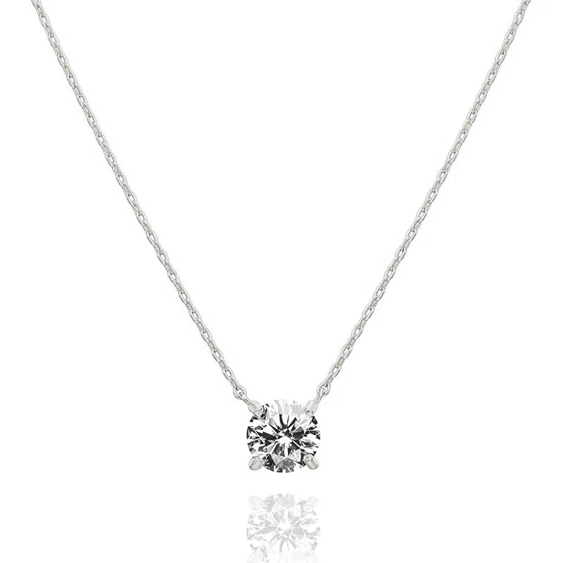 Round Moissanite Pendant Necklace D VVS1 Diamond 5mm/4mm Mini Single Solitaire Necklace Clavicle Chain Wedding Female Jewelry
