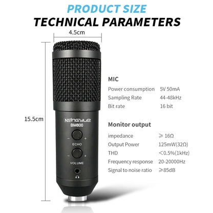 USB Microphone,with Volume and Echo Control,Computer Condenser Gaming Mic for PC/Laptop,for Singing,Podcast,Studio Recording