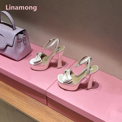 Slik Butterfly-knot Platform Fashion Sandals For Female Women Round Toe Luxury Elegant Design Ankle Buckle Strap Sexy Shoes
