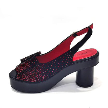 2024 Silver Fashion Square Heels with Platform African Women Shoes and Bag Set Full Crystal Pumps for Wedding Party