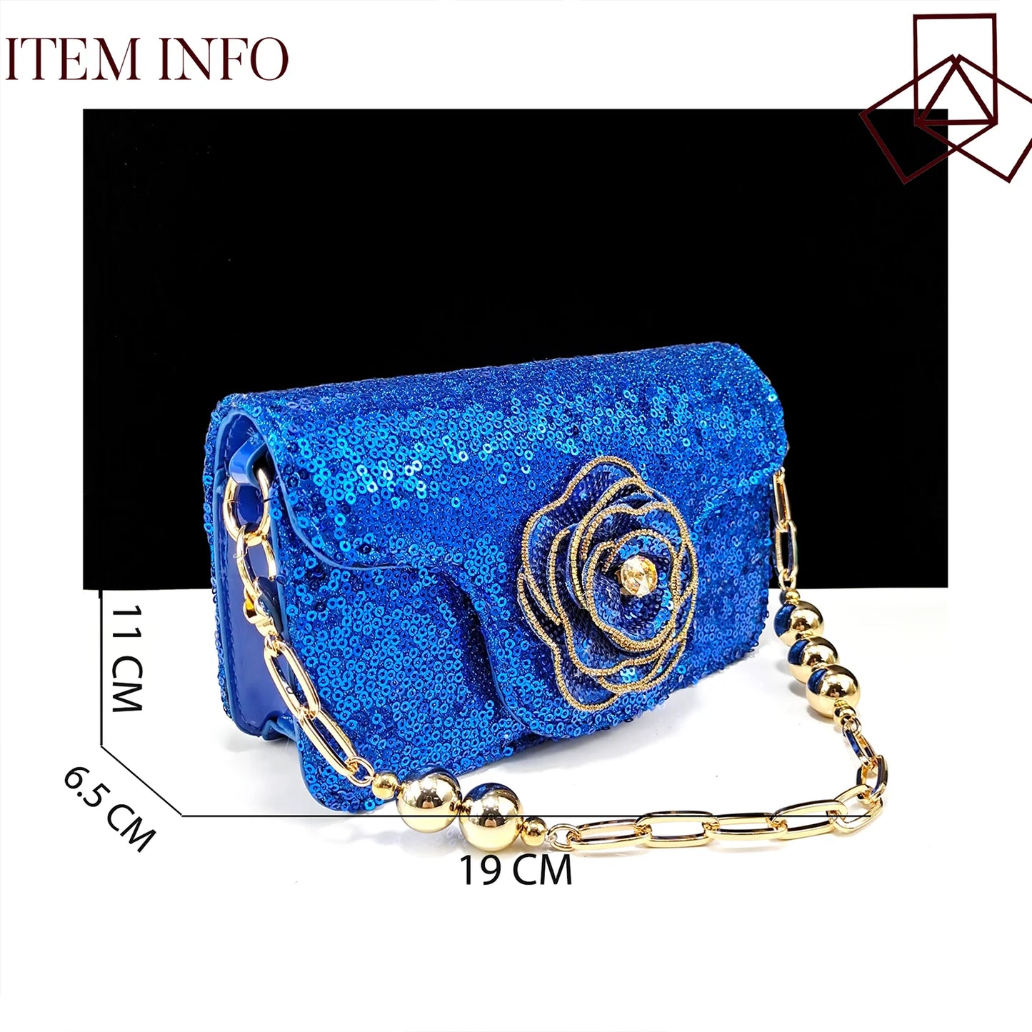 New Arrival Fashion Flower Design Party Wedding Royal Blue Color Pointed Toe Women Shoes and Bag Set Decorated With Rhinestone