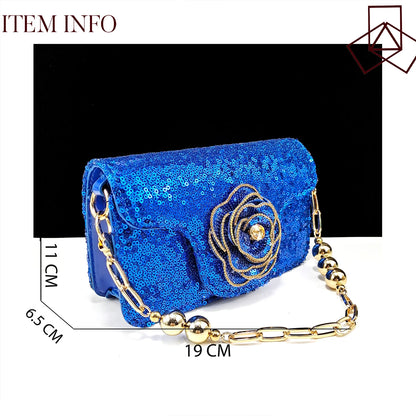 New Arrival Fashion Flower Design Party Wedding Royal Blue Color Pointed Toe Women Shoes and Bag Set Decorated With Rhinestone